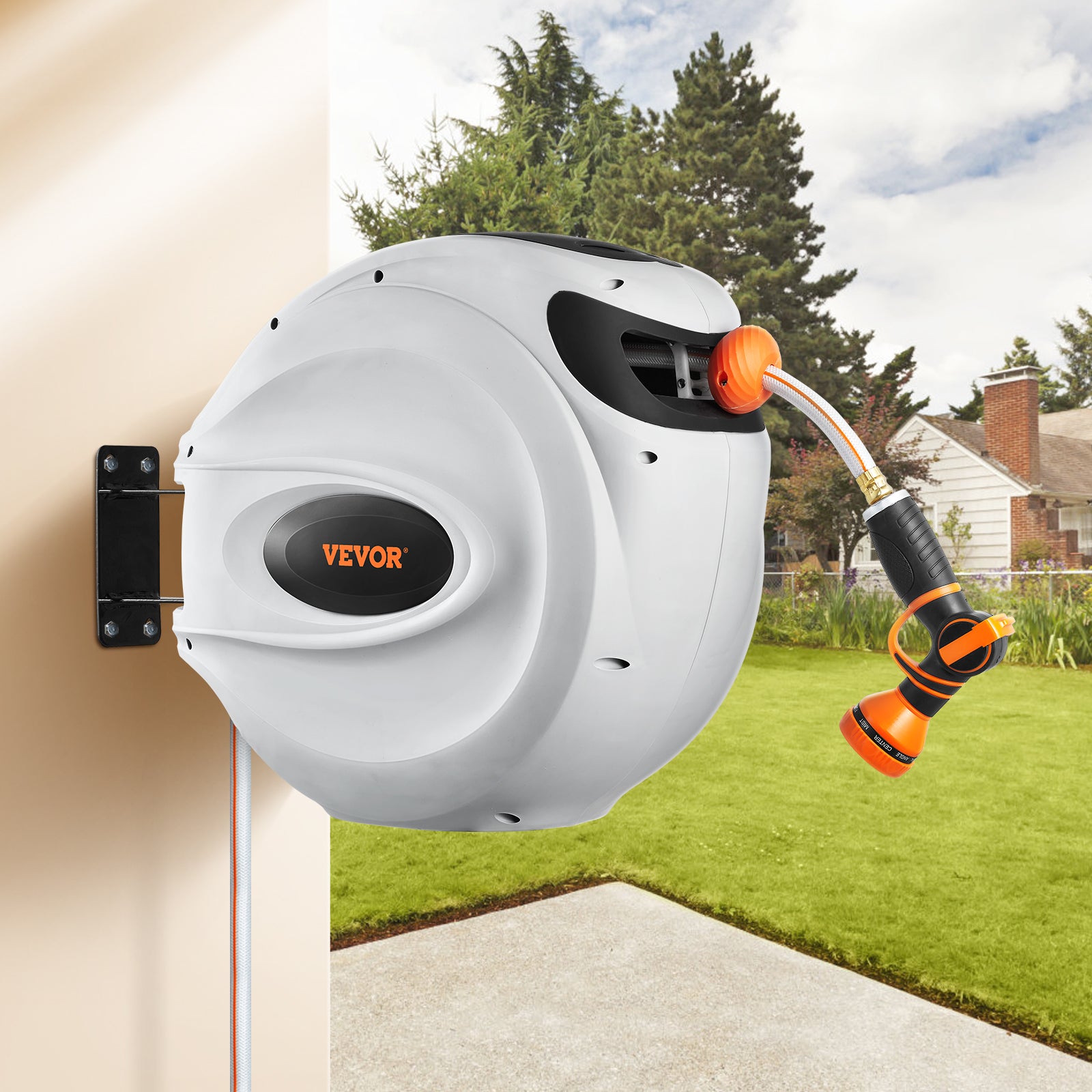 VEVOR Retractable Hose Reel Water Hose Reel Swivel Wall-Mounted