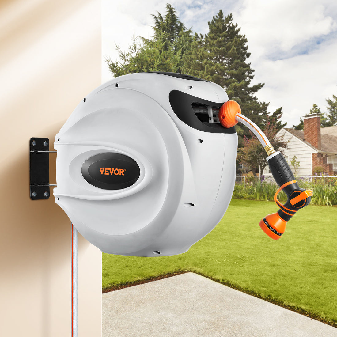 VEVOR Retractable Hose Reel Water Hose Reel Swivel Wall-Mounted
