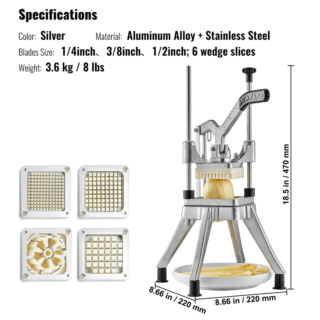 VEVOR Commercial Vegetable Chopper 4-Blade Fruit Dicer Stainless Steel