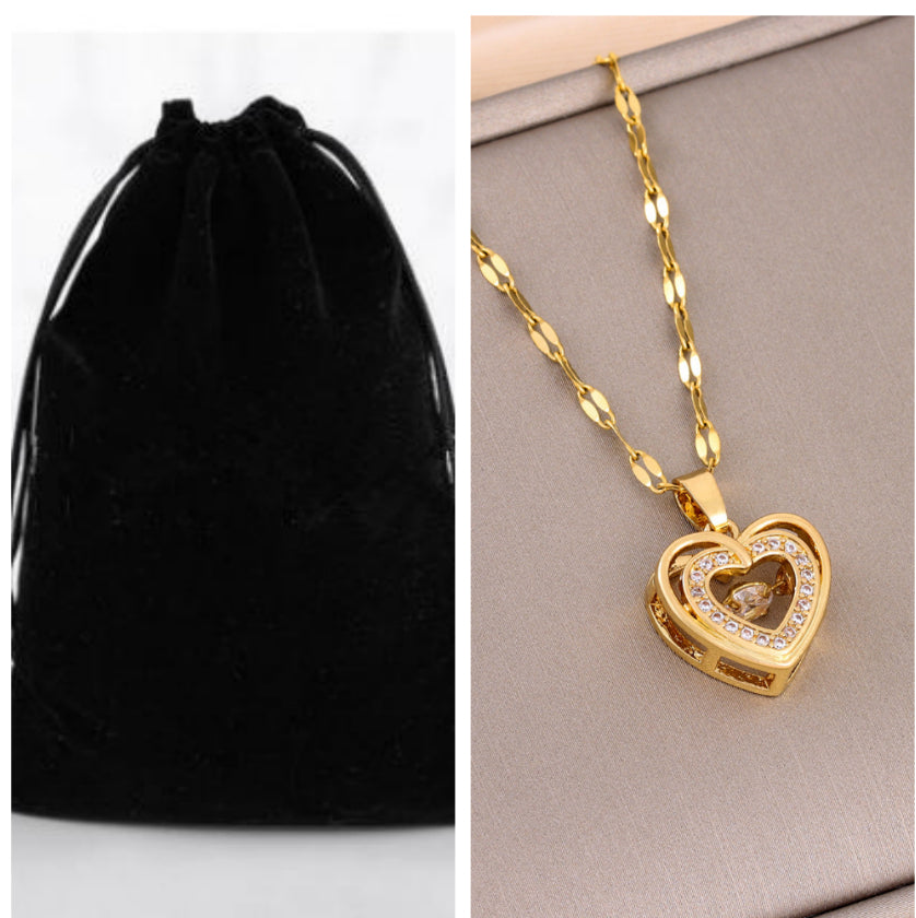 Double Layer Heart Rhinestone Titanium Steel Necklace Fashion Jewelry
