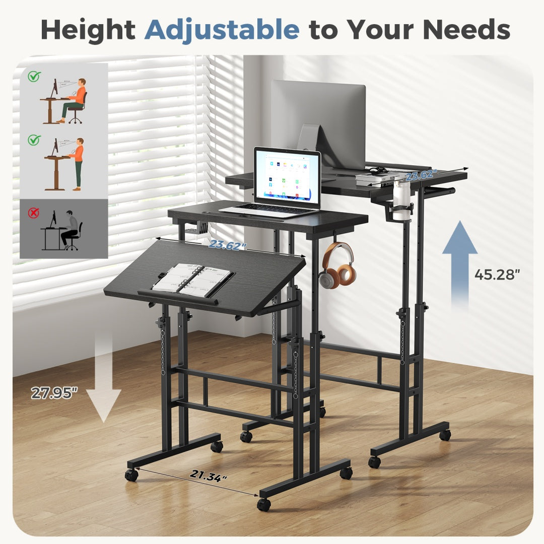 Rotating Adjustable Height Standing Desk Mobile Sit Stand Worktable