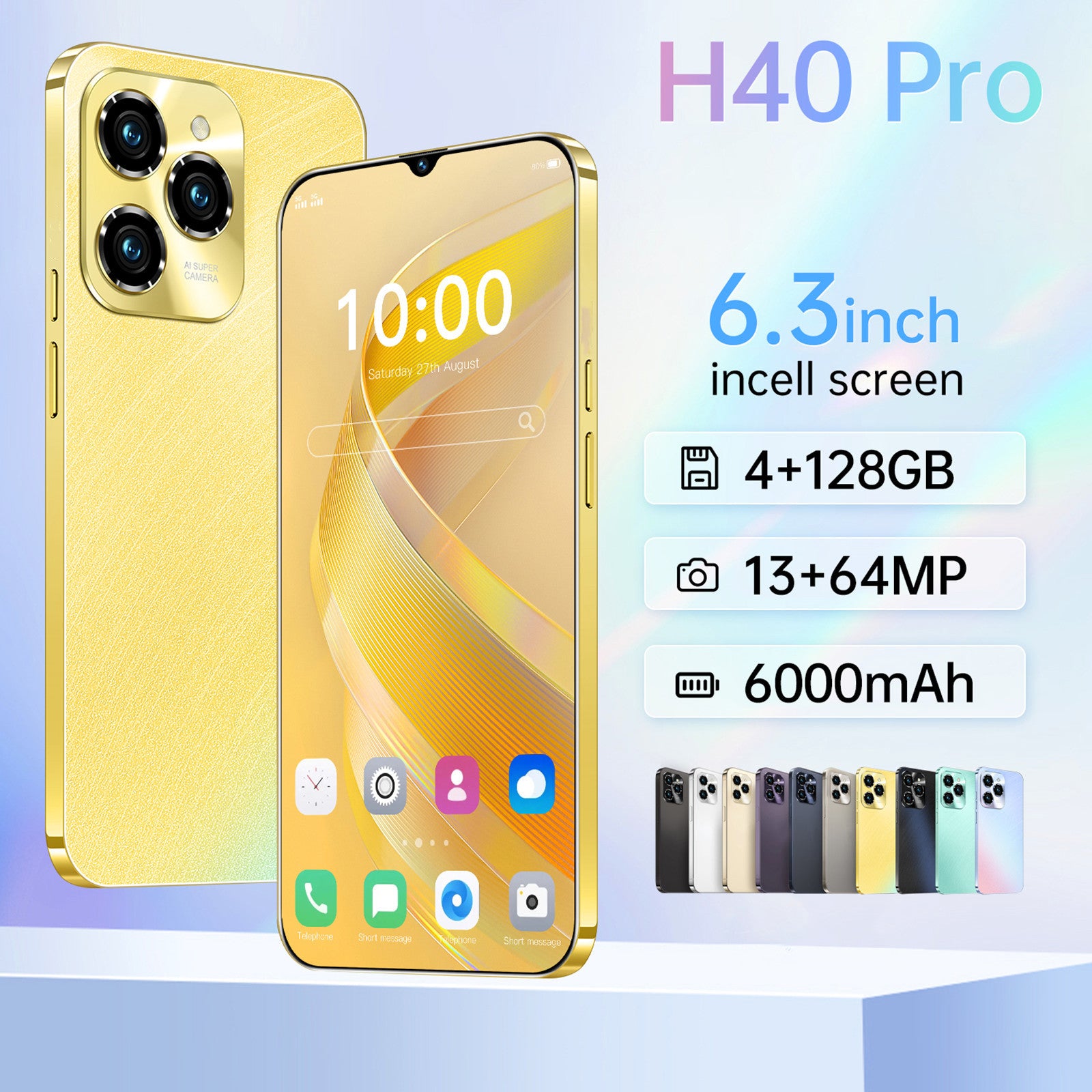 HOT40 Unlocked Smartphone 4GB 128GB Android Dual SIM 4G 6.3-Inch